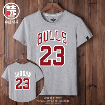 Gambar Tren katun basket laki laki lengan pendek t shirt jersey (Abu abu basket bagian belakang putih gambar.)