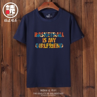 Gambar Tren lengan pendek pria leher bulat t shirt (Biru tua basket pacarnya Huang deh)