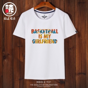 Gambar Tren lengan pendek pria leher bulat t shirt (Putih basket pacarnya Huang deh)