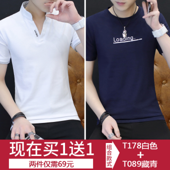 Tren v-neck musim panas kemeja POLO baru t-shirt (T178 putih +