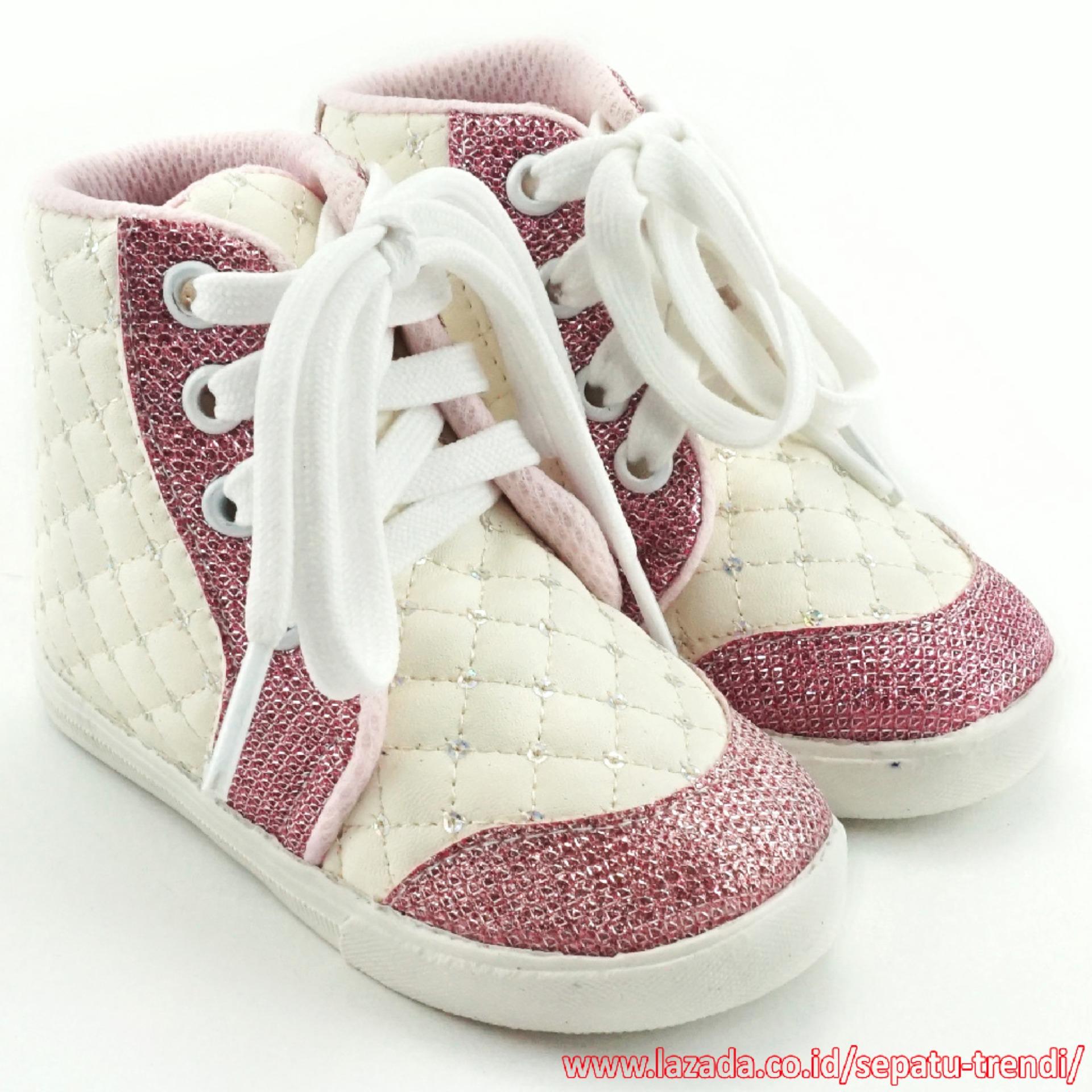 TrendiShoes Sepatu Boot Anak Perempuan Tali Kece DM Putih Pink .