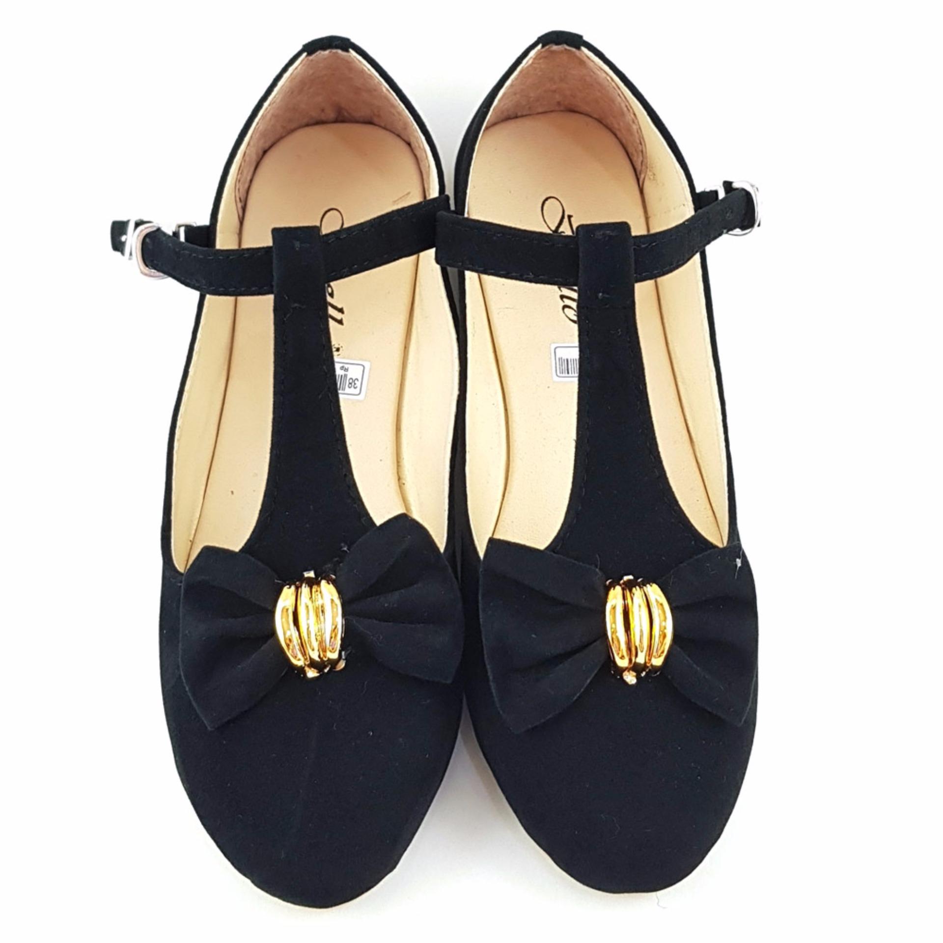 Trendishoes Sepatu Wanita Flat Shoes Angkle Strap Trans Side 043 TrendiShoes Sepatu Wanita Flat Shoes Suede T Strap Bowtie BO09 Black
