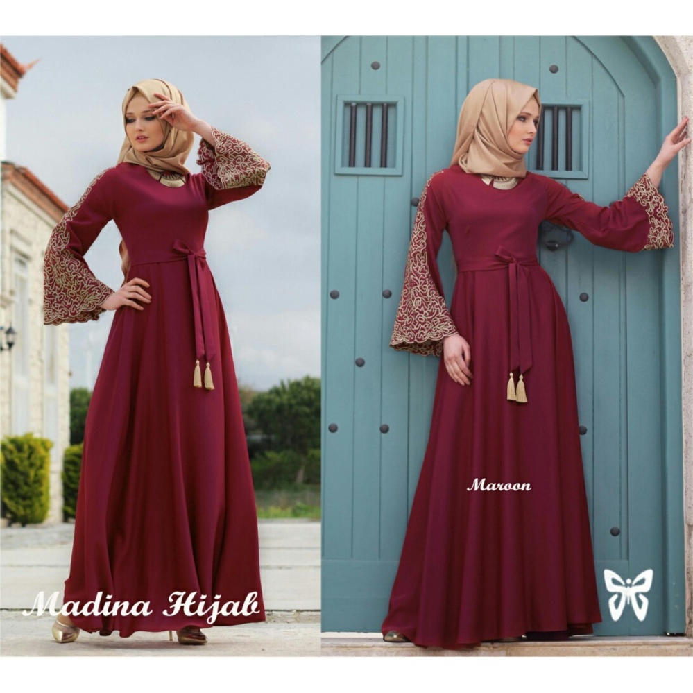 UC GAMIS Madina / Hijab Muslim / Muslim Syari Syar'i Hijab / Busana Muslimah / Kebaya Modern SS - Maroon / Gaun Pesta D3C