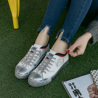 Gambar Ulzzang Korea renda sepatu flat shoes retro sepatu kanvas (Putih)