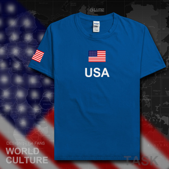 Gambar USA kasual katun sepakbola t shirt lengan pendek kemeja laki laki pakaian (Lengan pendek biru tua)