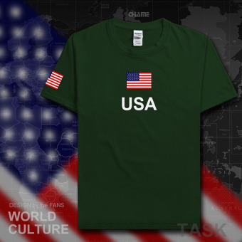 Gambar USA kasual katun sepakbola t shirt lengan pendek kemeja laki laki pakaian (Lengan pendek hijau hutan)