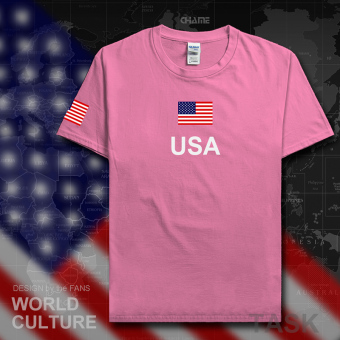 Gambar USA kasual katun sepakbola t shirt lengan pendek kemeja laki laki pakaian (Lengan pendek Rhododendron warna)