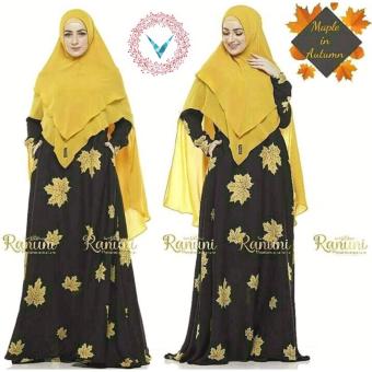 Gambar VantaOlshop Gamis Syari Maple Autum Warna Hitam Set dengan Khimar