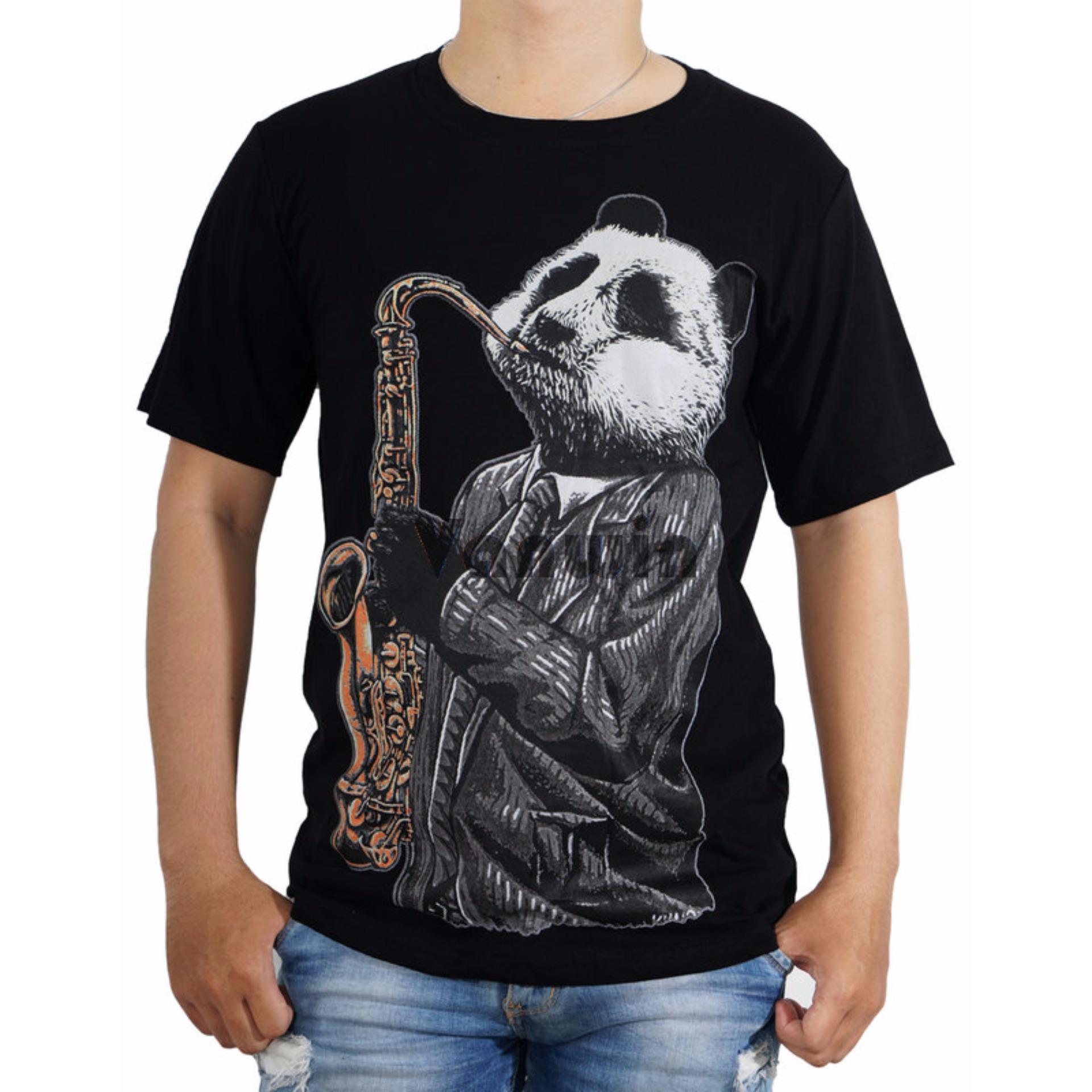 Flash Sale Vanwin Kaos T Shirt Distro Premium Panda Music Hitam