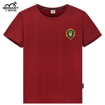 Gambar Versi Korea dari kapas musim panas pria lengan pendek t shirt (Merah anggur (Liga perisai))