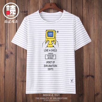 Gambar Versi Korea dari laki laki lengan pendek kemeja kasual longgar t shirt (Putih Bermain telepon)