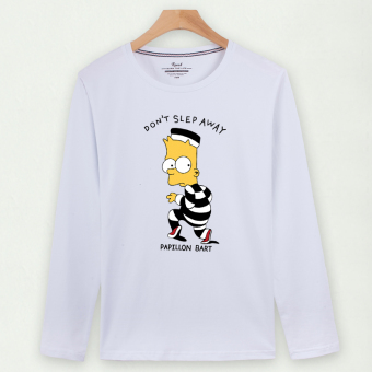 Gambar Versi Korea dari pria katun pria musim gugur lengan panjang t shirt (Putih Simpson tahanan)