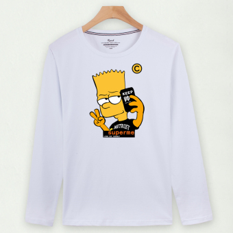 Gambar Versi Korea dari pria katun pria musim gugur lengan panjang t shirt (Putih Simpson tampan)