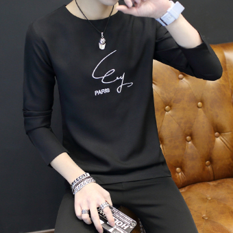 Gambar Versi Korea Pria Musim Semi dan Musim Gugur pencetakan sweater t shirt (TX05 hitam)