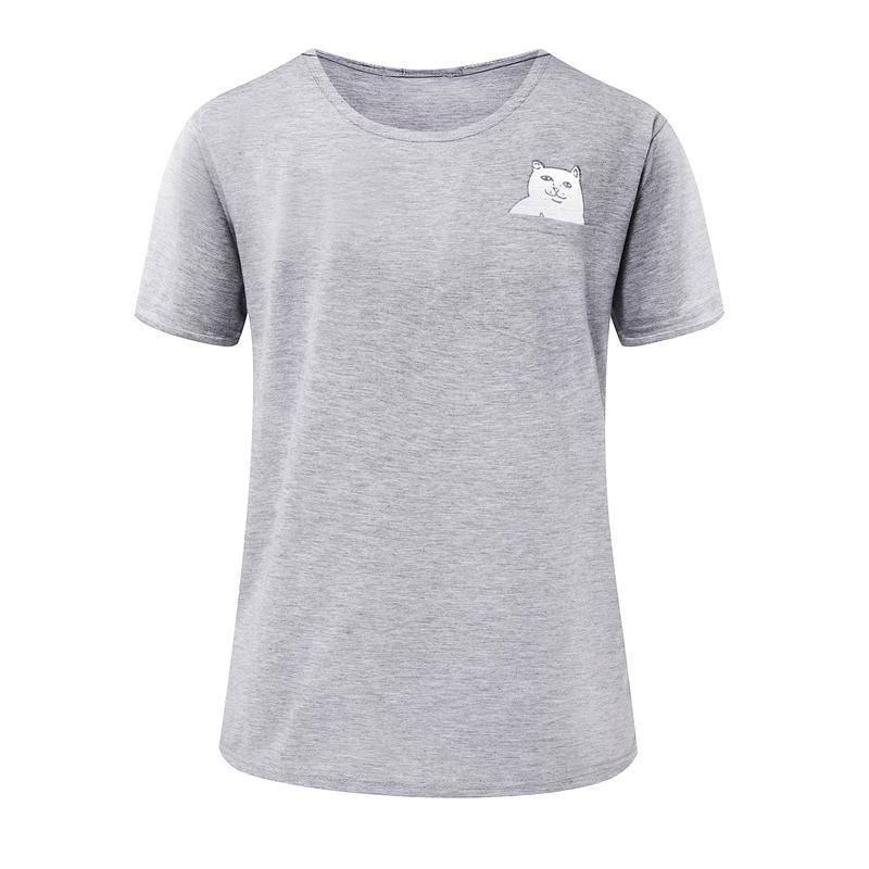 Wanita Atasan Kasual Musim Panas Beberapa Tops Polos Pullover Saku Leher O Lengan Pendek Cat Print Kaos-International