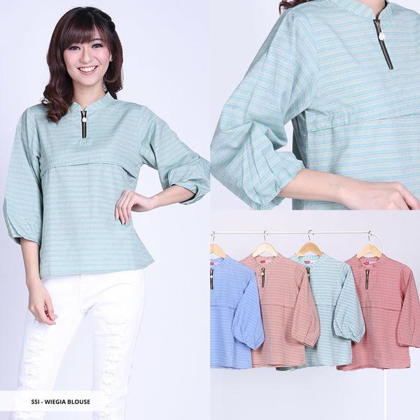 Wiegia Plain Balloon Sleeve Blouse - Brown