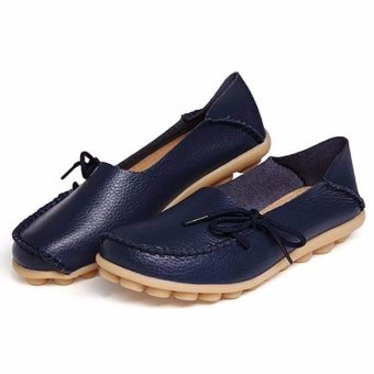 Women Shoes Leather Beanie Flat Shoes Summer Spring Autumn Slip-on Knot Non-slip Woman Ladies Soft Loafers Flats Dark Blue - Intl Juni 2018 - 3 Women Shoes Leather Beanie Flat Shoes Summer Spring Autumn Slip-on Knot Non-slip Woman Ladies Soft Loafers Flats Dark Blue - intl - 3
