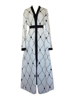Gambar Women s Abaya Long Sleeve Geometric Pattern Loose Fashion (White)   intl