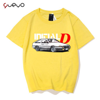 Gambar Wyatt tur AE86 pasang laki laki dicetak lengan pendek t shirt (Initiald sketsa 86 kuning)