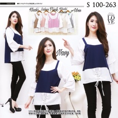 Xavier blouse Jessy 263 Navy Blouse Lengan panjang / lengan ruffle / lengan terompet / Blouse Kotak Polos Cewek / Hem Kemeja Baju Wanita Fashion Bangkok / Blus Korean Style / Blouse Wanita Modern / blus wanita terbaru