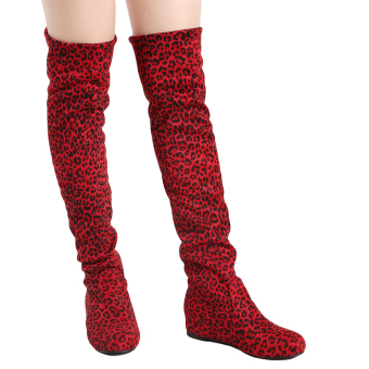 YingWei Women Winter Boots Leopard Anti-Skidding Inner HeightenFlat Bottom High Knee Long Boots Red Juni 2018 - 3 YingWei Women Winter Boots Leopard Anti-Skidding Inner HeightenFlat Bottom High Knee Long Boots Red - 3