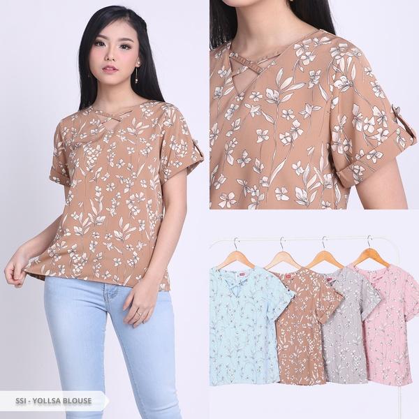 Yollsa Flowery V-Neck Blouse - Light Grey Yollsa Flowery V-Neck Blouse - Light Grey