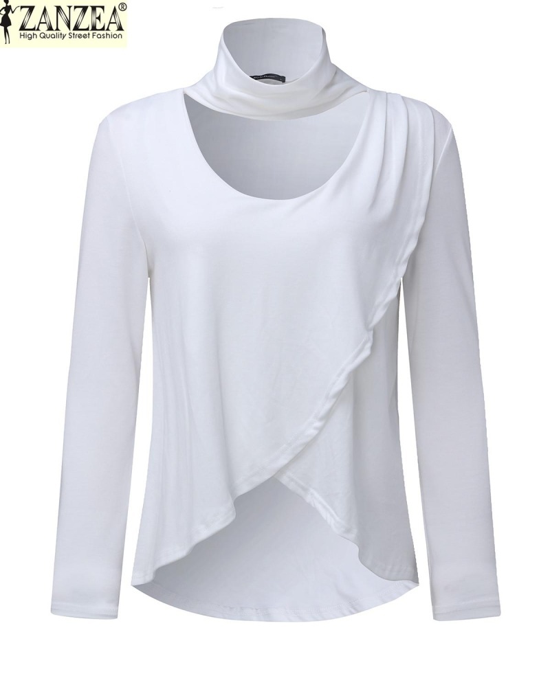 ZANZEA Wanita Kerah Leher Tinggi Choker Lengan Panjang Atasan Kemeja Blus Kasual (Putih)-Intl ZANZEA Wanita Kerah Leher Tinggi Choker Lengan Panjang Atasan Kemeja Blus Kasual (Putih)-Intl