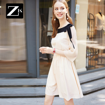 Review of ZK kerah strapless busana rok Lengan gaun sifon (Beige) shock price