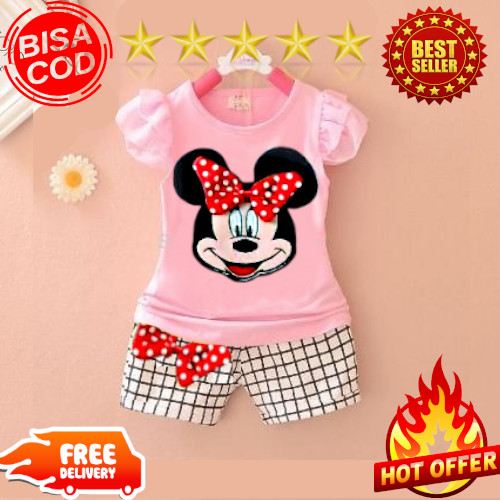 Daigo HK MINNIE SQUARE Setelan Anak Perempuan 1 2 3 4 5 Tahun Murah Lucu Korea Import Baju Bayi Perempuan Cewek Kekinian Viral 12 Bulan