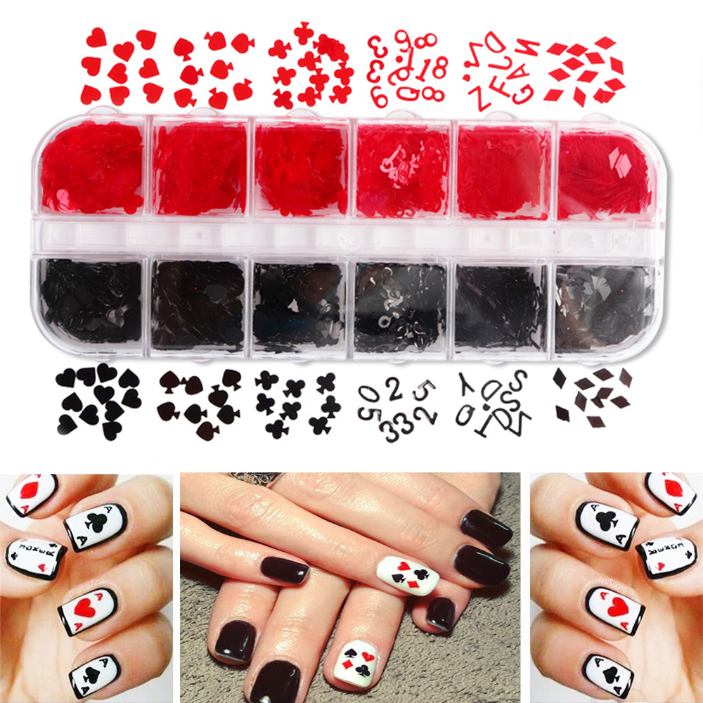 Mảnh Vụn Hình Học Màu Đen Sáng Tạo Miếng Móng Tay Tự Làm Nghệ Thuật Trái Tim Kim Cương Spade Chơi Thẻ Phụ Kiện Làm Móng Trang Trí Nghệ Thuật Móng Tay Mảnh Long Lanh Poker Nail Art Sequins