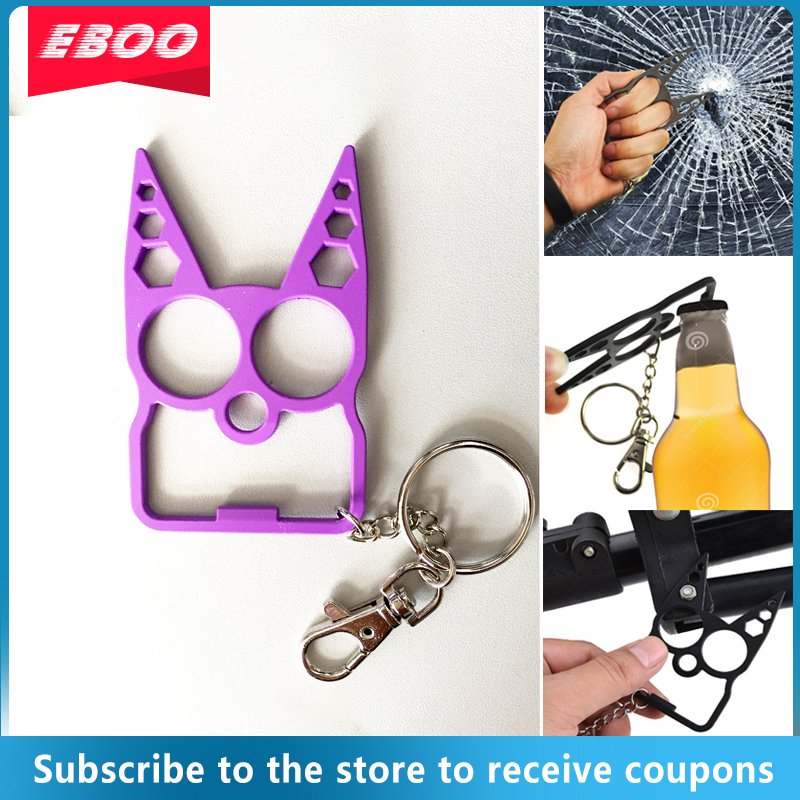 Eboo แมวน่ารัก Multifunctional Keychain แกดเจ็ตกลางแจ้งพวงกุญแจโลหะผสมสังกะสีเช่นที่เปิดขวดไขควงแคมป์ปิ้ง Survival เครื่องมือ