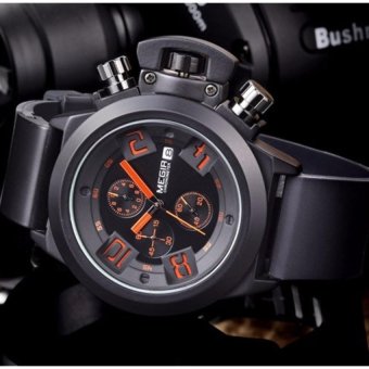 [100% Authentic] MEGIR 2002 Male Quartz Watch 30M Water ResistanceSilicone Band black + Free Watch Box - intl  