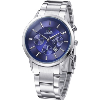 [100% Genuine] WEIDE WH-3312 Men's Fashion Stainless Steel Band Waterproof Analog Quartz Watch with Calendar - Blue (Intl)  