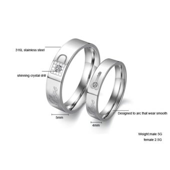 ... 1PC Desain Kunci Gembok Perhiasan Pernikahan Pasangan Kekasih Cincin Kristal Cincin Baja Titanium