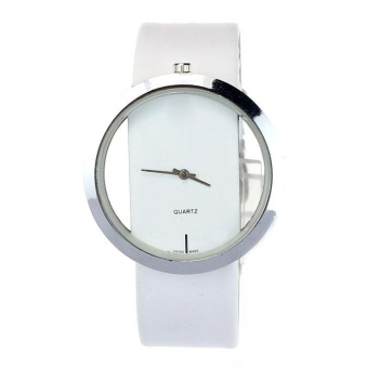 1PC New PU Leather Transparent Dial Hollow Analog Quartz Wrist Watch -White - intl  