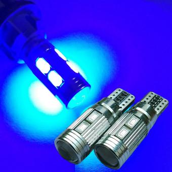 Gambar 2 BIJI LED Lampu Senja 10 Titik 5730 Canbus Lensa Proyektor Soket Metal T10 W5W   Biru