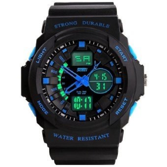 2016 Men Sports Watches 2 Time Zone Digital Quartz Watch Dive 30MWaterproof LED Electronic Multifunctional Military Wristwatch - intl  