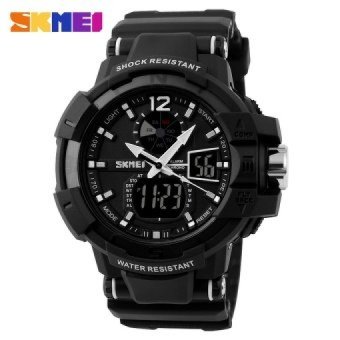 2016 Men Sports Watches 2 Time Zone Digital Quartz Watch Dive 50MWaterproof LED Electronic Multifunctional Military Wristwatch - intl  