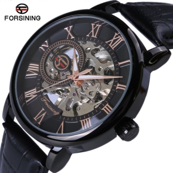 Gambar 2017 Men Luxury Brand Forsining 3d Logo Design Hollow Engraving Black Gold Case Leather Skeleton Mechanical Watches Heren Horlog   intl