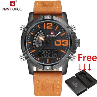 2017 NAVIFORCE Men's Fashion Sport Watch Jam Tangan es Men Quartz Digital LED Clock Man Leather Military Waterproof Watch Jam Tangan  