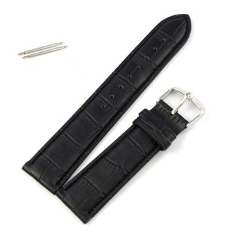 22mm Soft Genuine Leather Strap Steel Buckle Wrist Watch Band Black - intl  