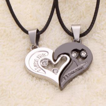 2 Buah Kalung Pria Wanita Pasangan Kekasih Yang I Love You Bentuk Jantung Pasangan Rantai Permata