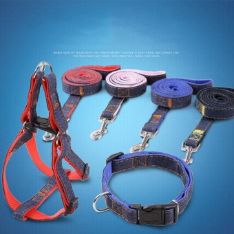3PCSSet Dog Harness Collar Pets Durable Denim Breast Strap Collar Traction RopeBlackS Size - intl 3PCSSet Dog Harness Collar Pets Durable Denim Breast Strap Collar Traction RopeBlackS Size - intl