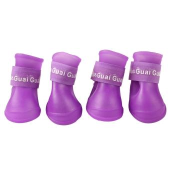 4x Pet Dog Waterproof Boots Rubber Rain Shoes colorPurple sizeS -intl