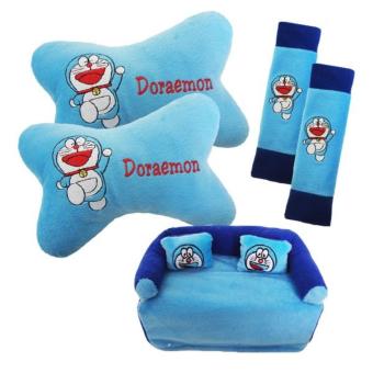 5in1 Car Set Bantal Mobil Doraemon Cover Sarung Seat Safety BeltBantal Kepala Leher Tempat Tissue