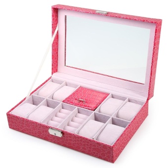 8 Grids with 3 Mixed Grids Watch Case PVC Leather Jewelry Storage Display Box - intl  
