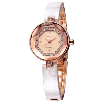 aiweiyi WEIQIN Shell Band Rose Gold Watch Women Fashion Rhinestone Ladies Watch Analog Quartz Luxury Brand Wristwatch Clock Time Hours (White)  