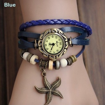 Amart Lady Leather Starfish Watch Retro Bronze Women's Wrist Watch(Blue) - intl  