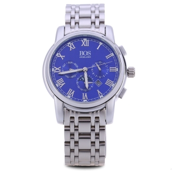 Angela Bos 8008G Men Quartz Watch 5ATM Three Working Sub-dials Date Roman Numerals Display Wristwatch (Blue)  