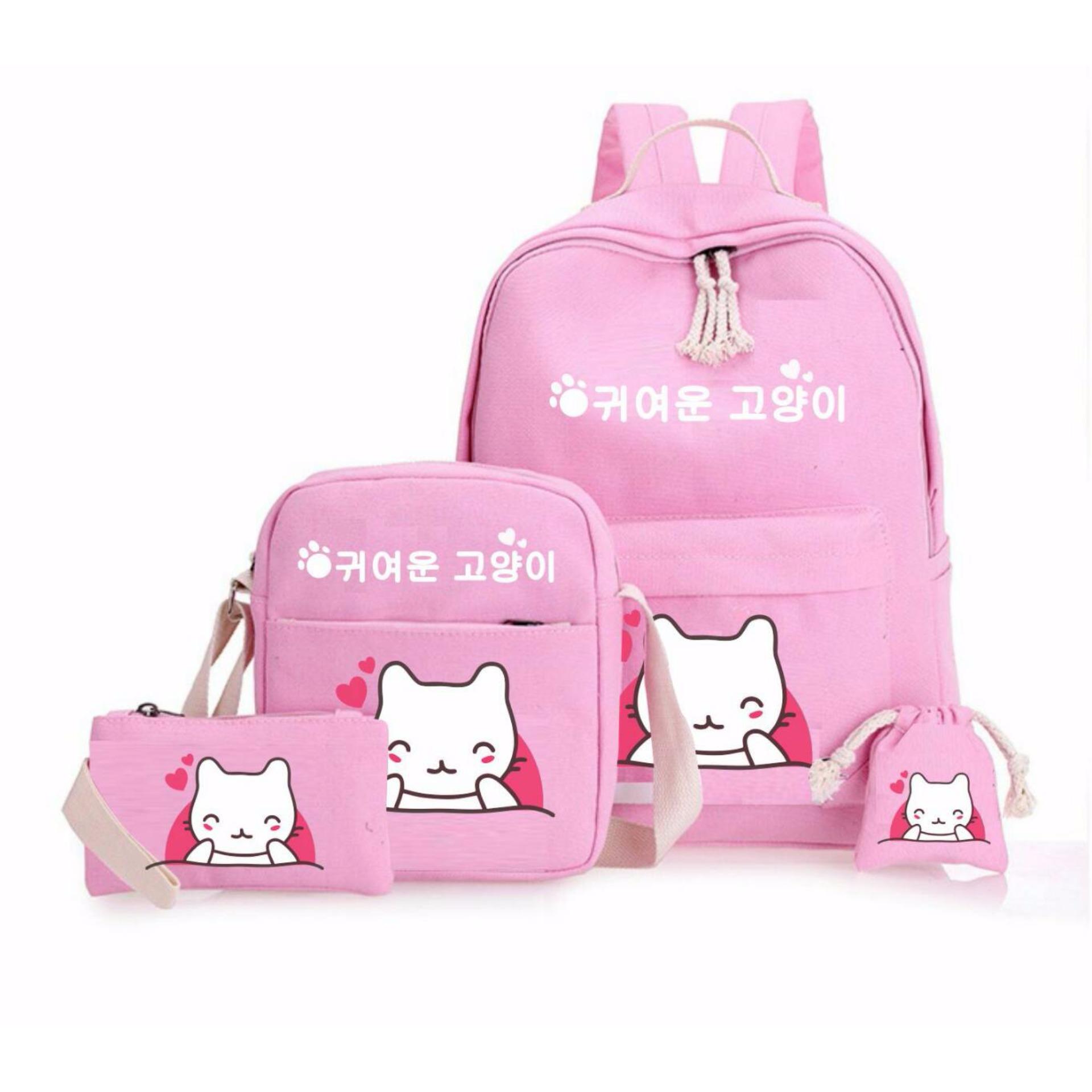 B A E WEAH Tas Sekolah Paket / Ransel Anak Pink 4 in 1 - TAS ANAK Multipungsi ( Black )